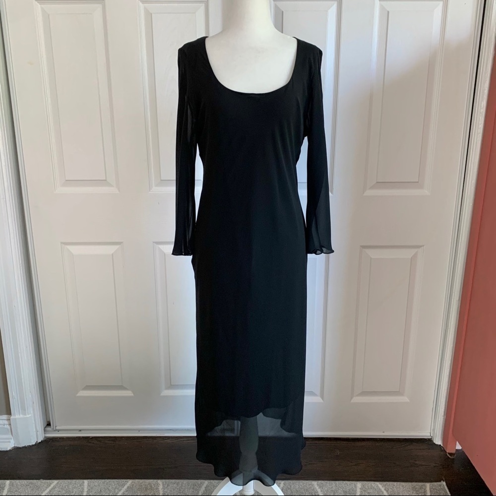 Yessica Black Long Sleeve Mesh Midi Dress